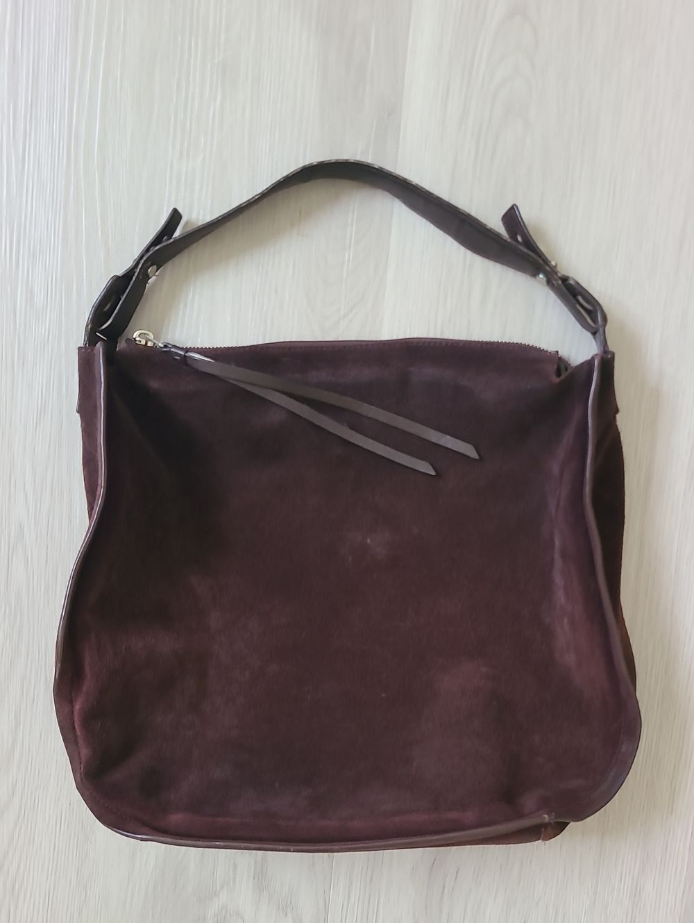 Allsaints Kanda Tote Suede Burgundy Shoulder Bag Fall Dark Academia USED Leather